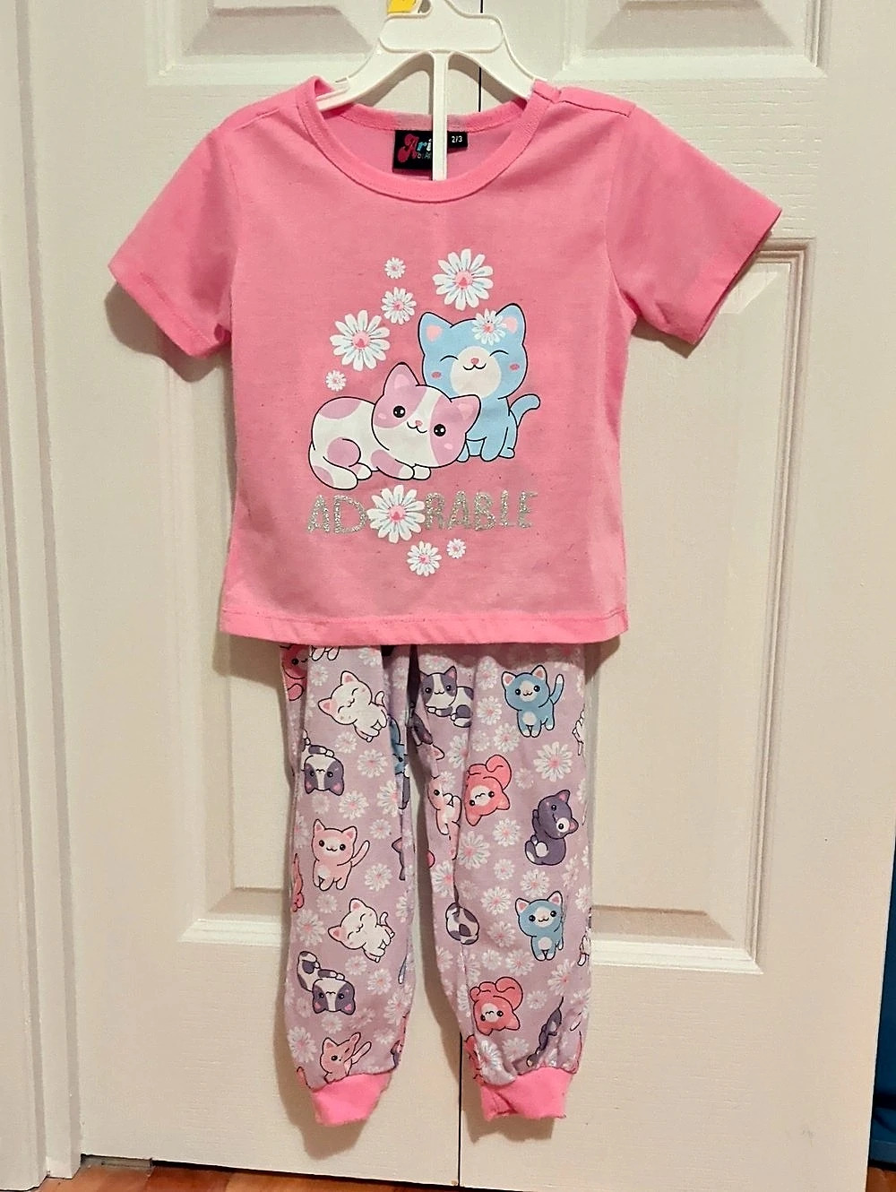 Girls Size 2/3 Cat Pajama Set Pink